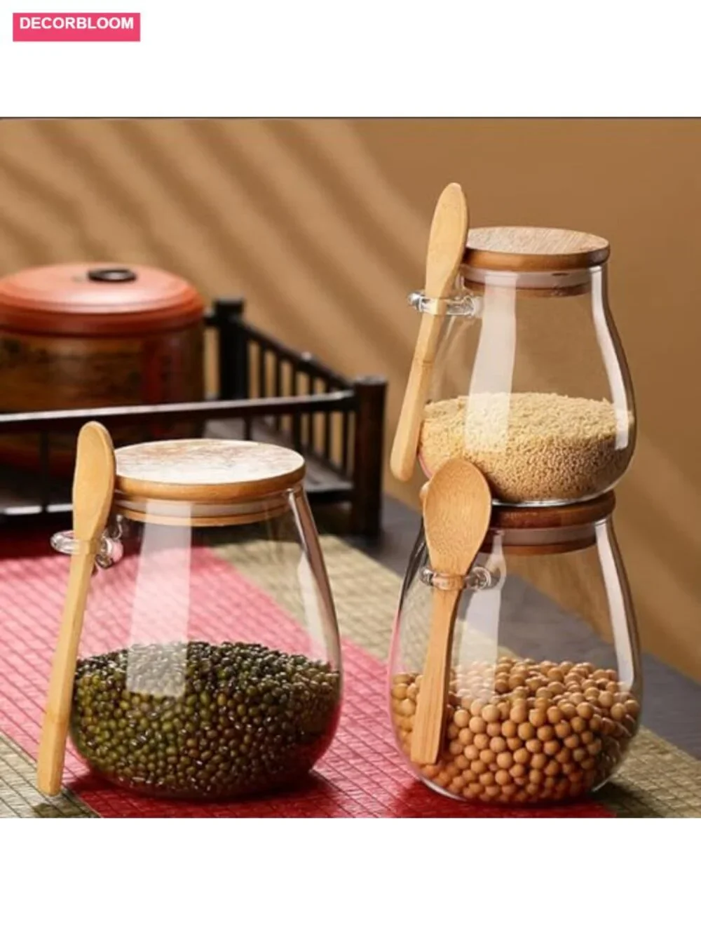 Airtight Glass Jar Storage Container with Bamboo Lid Set of 4